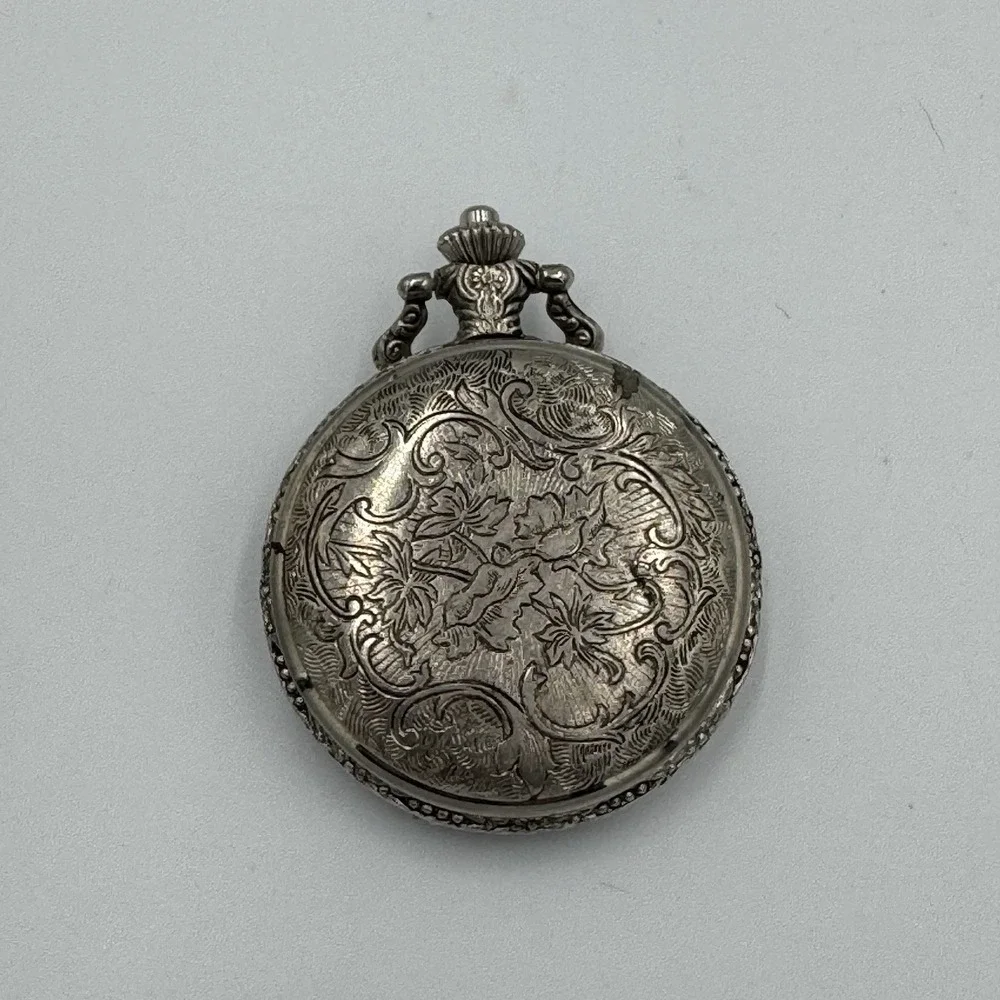 Vintage Style Silver Tone Locomotive Train Pocket Watch No Chain Untested‎